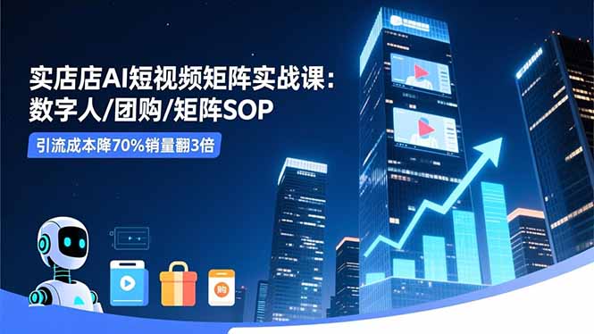 实体店AI短视频矩阵实战课：数字人/团购/矩阵SOP，引流成本降70%销量翻3倍-hcnxn