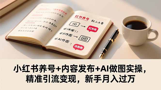 小红书养号+内容发布+AI做图实操，精准引流变现，新手月入过万-hcnxn