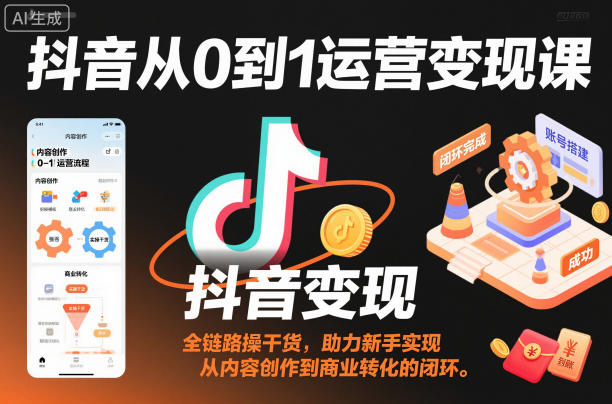 抖音从0到1运营变现课，全链路实操干货，助力新手实现从内容创作到商业转化的闭环-hcnxn