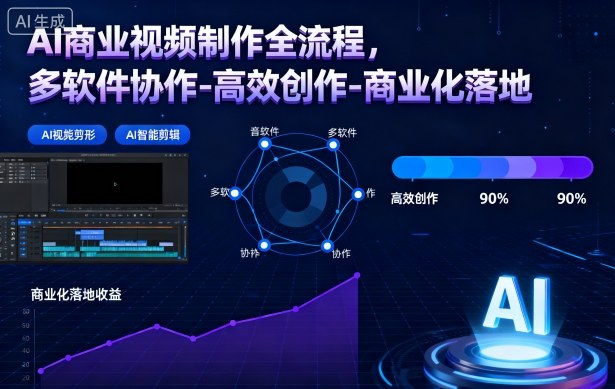 AI商业视频制作全流程，多软件协作-高效创作-商业化落地-hcnxn