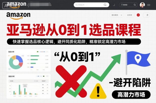 亚马逊从0到1选品课程，快速掌握选品核心逻辑，避开同质化陷阱，精准锁定高潜力市场-hcnxn