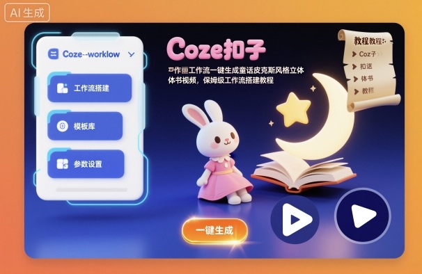 Coze扣子工作流一键生成童话皮克斯风格立体书视频，保姆级工作流搭建教程-hcnxn