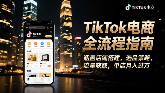 TikTok电商全流程指南，涵盖店铺搭建、选品策略、流量获取，单店月入过万-hcnxn