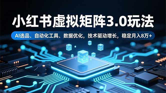 小红书虚拟矩阵3.0玩法，AI选品、自动化工具、数据优化，技术驱动增长，稳定月入8万+-hcnxn