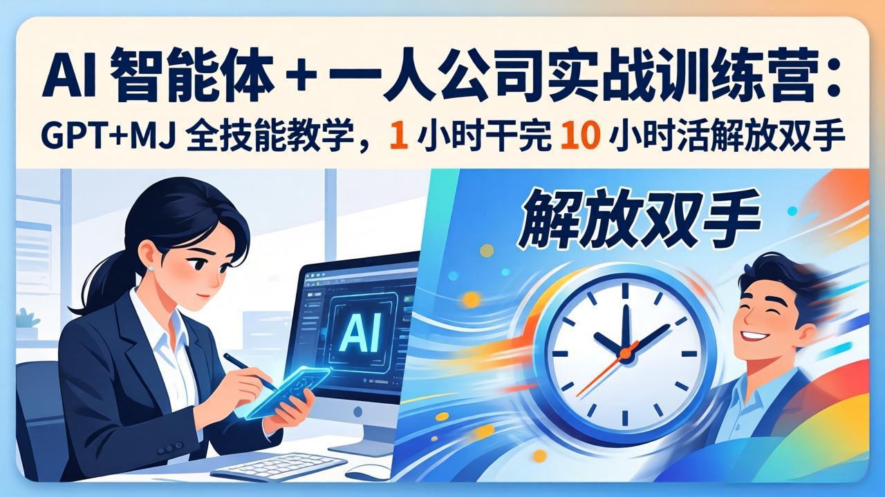 AI 智能体 + 一人公司实战训练营：GPT+MJ 全技能教学，1 小时干完 10 小时活解放双手-hcnxn