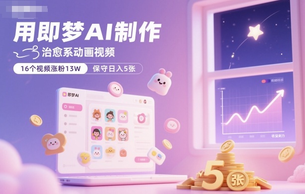 用即梦AI制作治愈系动画视频，16个视频涨粉13W，保守日入5张-hcnxn