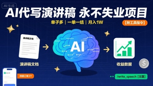 AI代写演讲稿，永不失业项目，单子多，一单一结，月入1W【附工具指令】-hcnxn