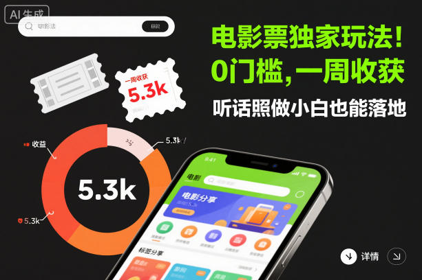 电影票独家玩法！0门槛，一周收获5.3k，听话照做小白也能落地【揭秘】-hcnxn