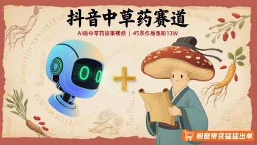 抖音中草药赛道，用AI做中草药故事视频，45条作品涨粉13W，橱窗带货猛猛出单-hcnxn