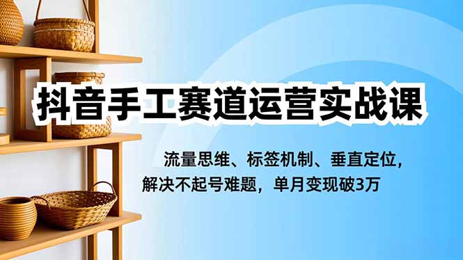 抖音手工赛道运营实战课，流量思维、标签机制、垂直定位，解决不起号难题，单月变现破3万-hcnxn