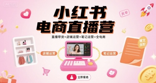 小红书电商直播营，直播带货+店铺运营+笔记运营=全电商-hcnxn