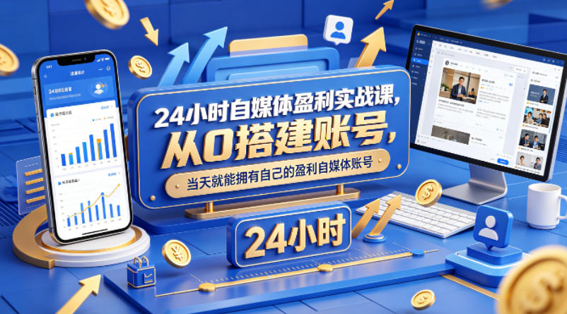 24小时自媒体盈利实战课，从0搭建账号，当天就能拥有自己的盈利自媒体账号-hcnxn