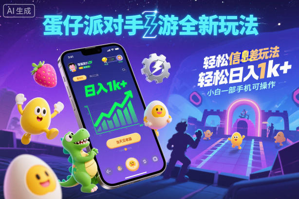 蛋仔派对手游全新玩法，轻松日入1k+，风口信息差玩法，当天见收益，小白一部手机可操作-hcnxn