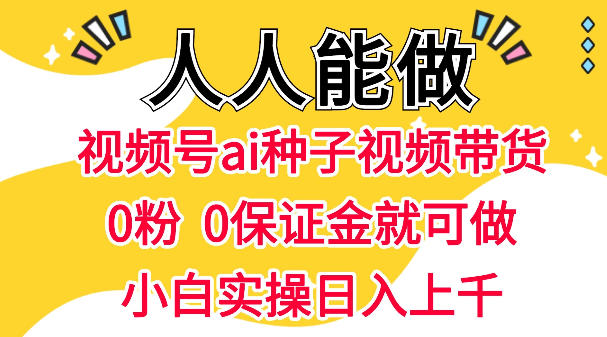 视频号AI种子带货，0粉0保证金就可做，人人能做，实操日入1k+-hcnxn