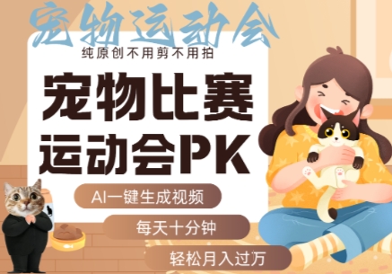 AI一键生成宠物比赛运动会PK视频，纯原创不用剪不用拍，每天十分钟，轻松月入过1W+-hcnxn