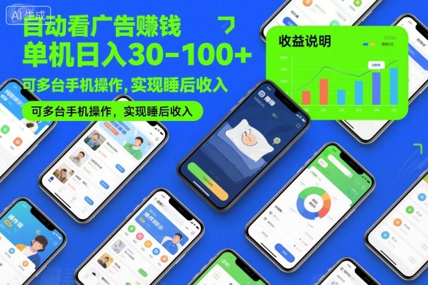 自动看广告賺钱，单机日入30-100+，可多台手机操作，实现睡后收入【揭秘】-hcnxn