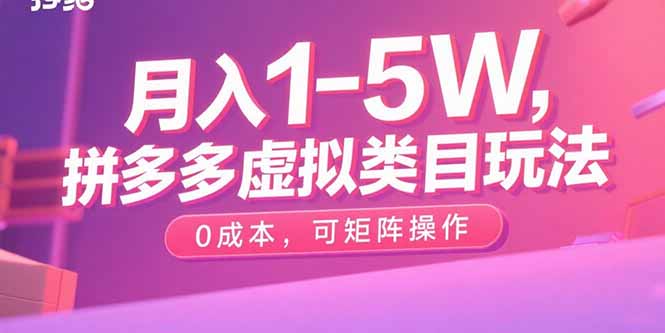 月入1-5W，拼多多虚拟类目玩法，0成本，可矩阵操作-hcnxn
