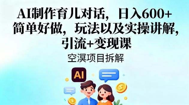 AI制作育儿对话，日入6张+，简单好做，玩法以及实操讲解，引流+变现课-hcnxn