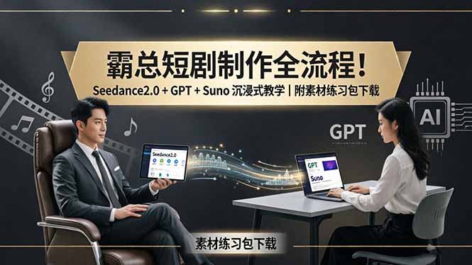 霸总短剧制作全流程！Seedance2.0 + GPT + Suno 沉浸式教学｜附素材练习包下载-hcnxn