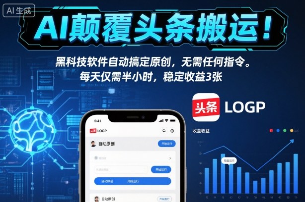 AI颠覆头条搬运！黑科技软件自动搞定原创，无需任何指令。每天仅需半小时，稳定收益3张【揭秘】-hcnxn