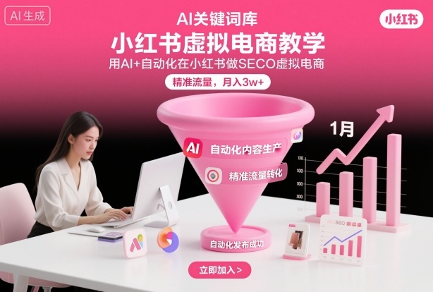 小红书虚拟电商项目，用AI+自动化在小红书做SEO虚拟电商，精准流量，月入3w+-hcnxn