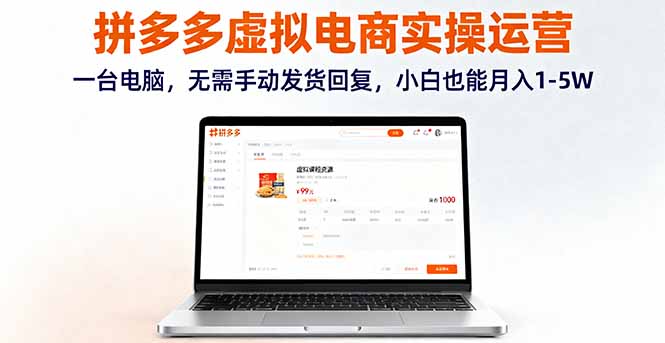 拼多多虚拟电商实操运营，一台电脑，无需手动发货回复，小白也能月入1-5W-hcnxn
