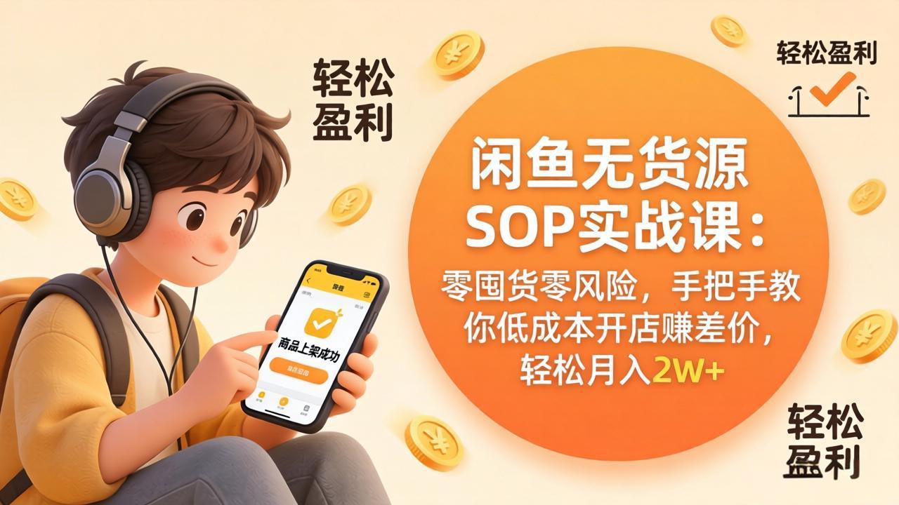 闲鱼无货源SOP实战课：零囤货零风险，手把手教你低成本开店赚差价，轻松月入2w+-hcnxn