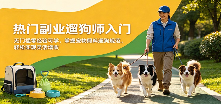 热门副业遛狗师入门，无门槛零经验可学，掌握宠物照料遛狗规范，轻松实现灵活增收-hcnxn