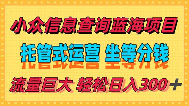 稳定日入300＋，小众信息查询蓝海项目，全程懒人式托管，解放你的时间-hcnxn