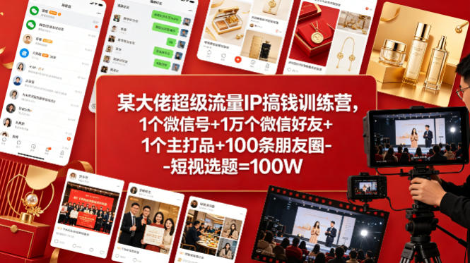 某大佬超级流量IP搞钱训练营，1个微信号+1万个微信好友+1个主打品+100条朋友圈-短视选题=100W-hcnxn