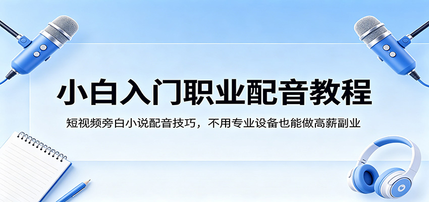 小白入门职业配音教程，短视频旁白小说配音技巧，不用专业设备也能做高薪副业-hcnxn