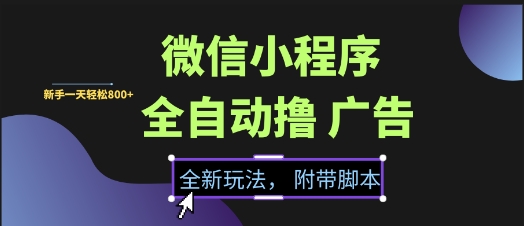 微信小程序全自动撸广告项目，彻底解决没流量的问题，新手一天8张+【揭秘】-hcnxn