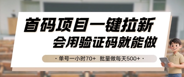 首码项目一键拉新，会用验证码就能做 单号一小时70+，批量做每天5张【揭秘】-hcnxn