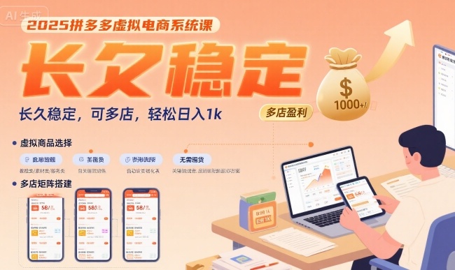 2025拼多多虚拟电商系统课，长久稳定，可多店，轻松日入1k-hcnxn