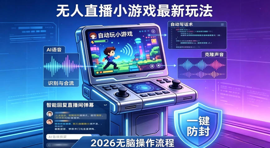 2026年AI无人直播小游戏全流程，不违规不封号，开启创业副业增收之路，小白月入1w+【揭秘】-hcnxn