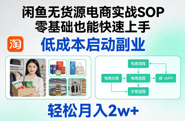 闲鱼无货源电商实战SOP，零基础也能快速上手，低成本启动副业，轻松月入2w+-hcnxn