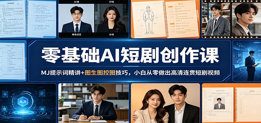 零基础AI短剧创作课：MJ提示词精讲+图生图控图技巧，小白从零做出高清连贯短剧视频-hcnxn
