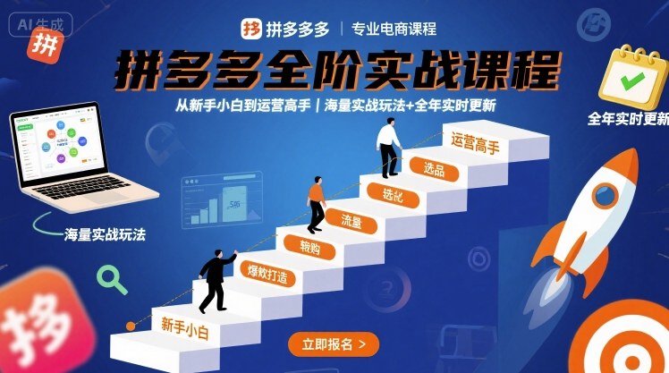 拼多多全阶实战课程，从新手小白到运营高手，海量实战玩法+全年实时更新【2025年10月更新】-hcnxn