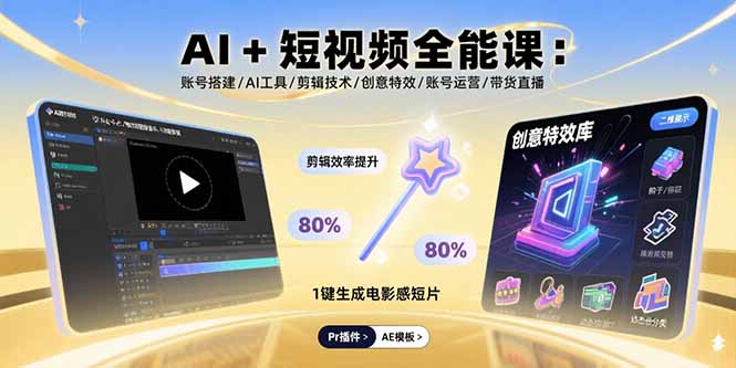 AI+短视频全能课：账号搭建/AI工具/剪辑技术/创意特效/账号运营/带货直播-hcnxn