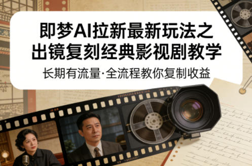 即梦AI拉新最新玩法之出镜复刻经典影视剧教学，长期有流量，全流程教你复制收益-hcnxn