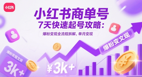 小红书商单号7天快速起号攻略：爆粉变现全流程拆解，单月变现3k+-hcnxn