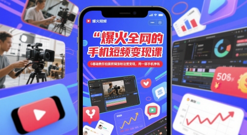爆火全网的手机短视频变现课，0基础教你拍摄剪辑涨粉运营变现，用一部手机挣钱-hcnxn