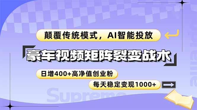豪车视频矩阵裂变战术，颠覆传统模式，AI智能投放，日增400+高净值创业...-hcnxn