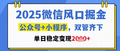 2025微信风口掘金，公众号+小程序双管齐下，单日稳定变现1k+【揭秘】-hcnxn