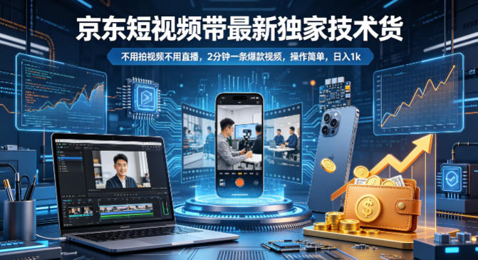 京东短视频带货最新独家技术，不用拍视频不用直播，2分钟一条爆款视频，操作简单，日入1k+【揭秘】-hcnxn