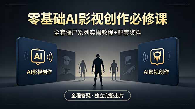 零基础AI影视创作必修课，全套僵尸系列实操教程加配套资料，全程答疑带你独立完整出片-hcnxn