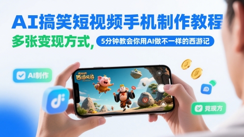 AI搞笑短视频手机制作教程，多张变现方式，5分钟教会你用AI做不一样的西游记-hcnxn
