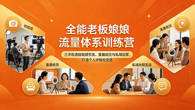 全能老板娘流量体系训练营，三天吃透短视频引流、直播成交与私域运营，打造个人IP轻松变现-hcnxn