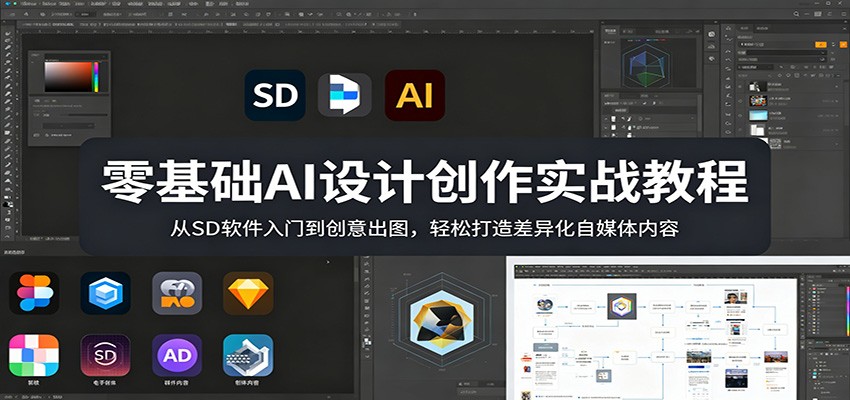 零基础AI设计创作实战教程：从SD软件入门到创意出图，轻松打造差异化自媒体内容-hcnxn