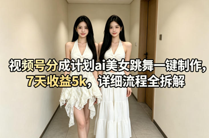 视频号分成计划ai美女跳舞一键制作，7天收益5k，详细流程全拆解-hcnxn